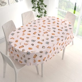 Biante Detský bavlnený oválny obrus Sandra SA-533 Austrálske zvieratká na ružovom 50x100 cm