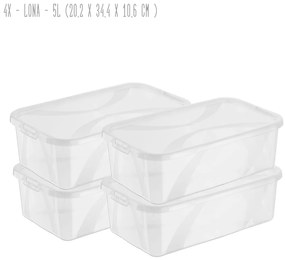 Súprava 4 kusov úložných boxov, s vekom, Rotho LONA, 34x20x11 (5 l dámske topánky)