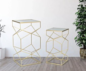 Sada 2 ks odkladacích stolíkov Glassy Coppia zlatá