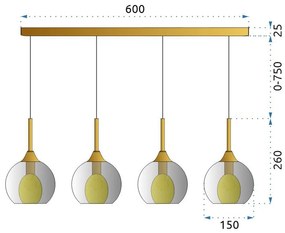 Toolight - Závesné svietidlo 4xG9 60W APP899-4CP, čierna-zlatá, OSW-03202