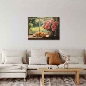 Obraz - Mačka na okne (70x50 cm)