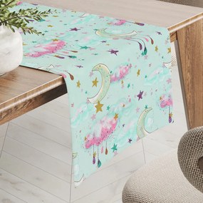 Biante Detský bavlnený behúň na stôl Sandra SA-522 Mesačná obloha na mintovom 35x160 cm