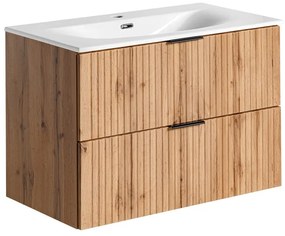 Závesná skrinka pod umývadlo Casad so zápustným umývadlom 80 cm dub wotan/biela