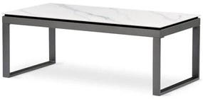 Stůl konferenční, deska slinutá keramika 120x60, bílý mramor, nohy šedý kov