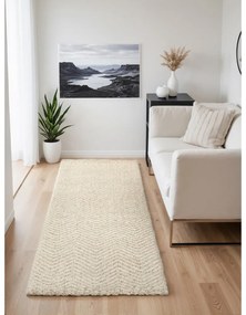 Krémový/slonovinový ručne tkaný behúň s prímesou vlny 80x200 cm Majoli – Elle Decoration