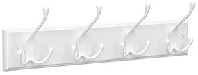 Nástenný vešiak so 4 trojháčikmi, biely, 11x40x7cm