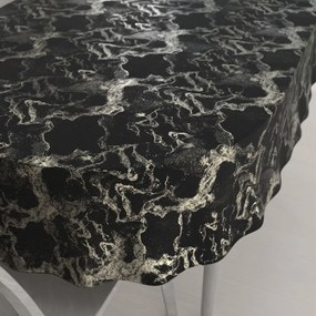 Biante Veľký zamatový oválny obrus Isabela IBL-021 Zlatý/dymový mramor na čiernom 260x320 cm