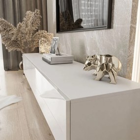 TV STOLÍK ELEGANTE 3 BIELY VYSOKÝ LESK + ZLATÉ NOŽIČKY 175 cm