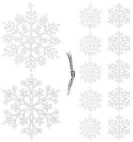 SPRINGOS Vianočné ozdoby - Snehové vločky s trblietkami 10cm, biele, sada 12ks