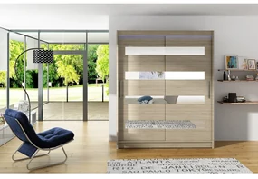 Skriňa s posuvnými dverami Presto XIII, Farby: sonoma, Osvetlenie: osvetlenie LED RGB - farebné