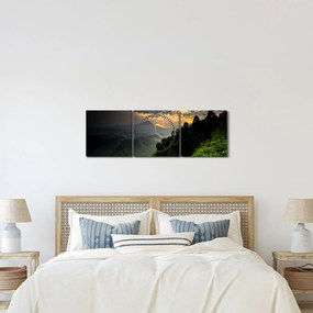Obraz - zelená horská krajina (s hodinami) (90x30 cm)
