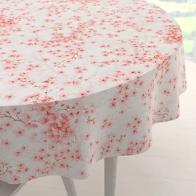 Biante Bavlnený okrúhly obrus Sandra SA-633 Ružové čerešňové kvety na bielom Ø 80 cm