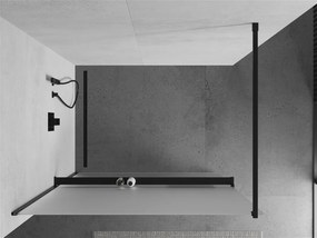 Mexen Kioto+, sprchová zástena s poličkou a držiakom na uteráky 100 x 200 cm, 8mm námraza sklo, čierny profil, 800-100-121-70-30