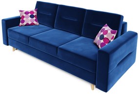 Rozkladacia pohovka Bergenia (tmavomodrá) (s vankúšmi). Akcia -20%. Vlastná spoľahlivá doprava až k Vám domov. 1007757