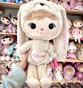 Bábika ružový zajac 50cm personalizácia: Nápis Béžový