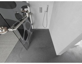Mexen Kioto+ L, sprchová zástena Walk-In s poličkou a vešiakom 120 x 200 cm, 8mm číre sklo biely vzor, brúsená oceľ profil, 800-120-123-97-97