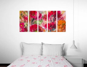5-dielny obraz maľované kvetinové zátišie - 100x50