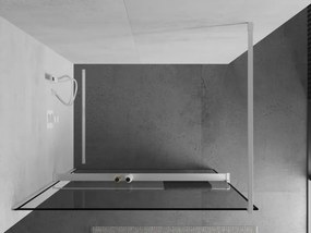 Mexen Kioto+, sprchová zástena Walk-In s poličkou a vešiakom 70 x 200 cm, 8mm číre sklo čierny vzor, biely profil, 800-070-121-20-70