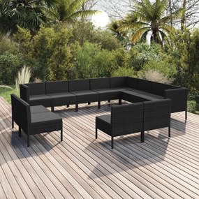 vidaXL 12-dielna záhradná sedacia súprava a vankúše polyratan čierna