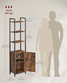 6-poschodová knižnica 24 × 40 × 159,5 cm, v hnedej a čiernej farbe