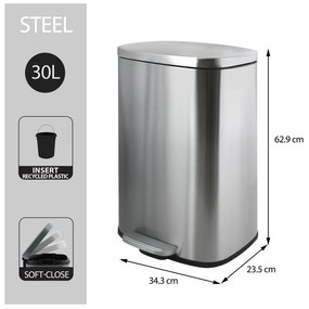 Spirella Pedálový odpadkový kôš soft-close Akira 30 l, brúsená nehrdz. oceľ, 30 l