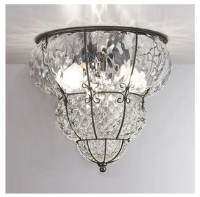 SIRU- Stropné svietidlo CLASSIC 3xE14/40W/230V pr. 25 cm číra/čierna benátske sklo