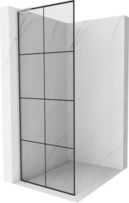 Mexen Kioto L, sprchová zástena Walk-In 70 x 200 cm, 8mm číre sklo čierny vzor, brúsená oceľ profil, 800-070-103-97-77