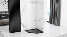 Päťuholníkový sprchovací kút REA DIAMOND 80x80 cm, čierny matný/transparent + vanička Diamond biela