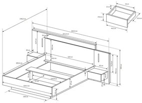 Manželská posteľ 160 cm s nočnými stolíkmi Three (s úložným priestorom) (s osvetlením) (dub craft zlatý + biela). Vlastná spoľahlivá doprava až k Vám domov. 1071396