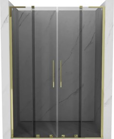 Mexen Velar L Duo, posuvné sprchové dvere do otvoru 140 cm, 8mm šedé sklo, zlatá lesklá, 871-140-003-42-50