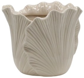 Béžový obal na kvetináč so vzorom listov Fayence - Ø 16*13 cm