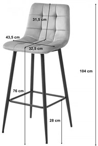 Set troch barových stoličiek ARCETO zamatové tmavobéžové (čierne nohy) 3 ks