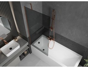 Mexen Next, vaňová zástena 1-krídlová 80 x 150 cm, fixné krídlo, 6 mm šedé sklo, ružové zlato profil, 895-080-000-00-40-60