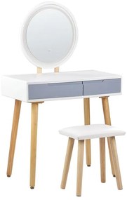 Toaletný stolík s 2 zásuvkami a LED zrkadlom biela/sivá JOSSELIN Beliani