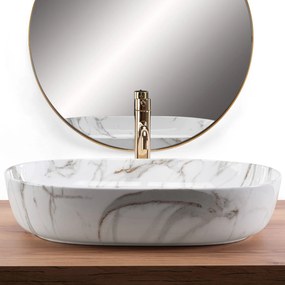 Rea Cleo Aiax, umývadlo na dosku 605x410x120 mm, biela-imitácia kameňa Aiax, REA-U9656