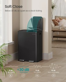 SONGMICS 60L Kuchynský kôš (2x30L), mäkké zatváranie, čierny