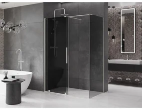 Mexen Velar, sprchový kút s posuvnými dverami 150 x 75 cm, 8mm šedé sklo, brúsená oceľ, 871-150-075-41-97