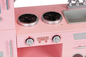 Veľká drevená kuchynka pre deti zvukové efekty ružová ECOTOYS