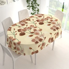 Biante Bavlnený oválny obrus Sandra SA-536 Hnedé orchidey na vanilkovo žltom 120x180 cm