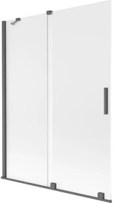 Mexen Velar, 2-krídlová posuvná vaňová zástena 130 x 150 cm, 8mm sklo námraza, grafit brúsený, 896-130-000-31-66