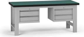 Pracovný stôl do dielne G8, 1800 x 750 x 800 mm, 2x kontejner, 4 zásuvky, sivá