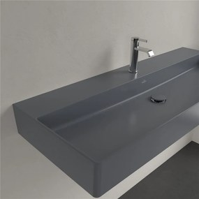 VILLEROY &amp; BOCH Memento 2.0 závesné umývadlo s otvorom (spodná strana brúsená), bez prepadu, 1200 x 470 mm, Graphite, s povrchom CeramicPlus, 4A22CHI4