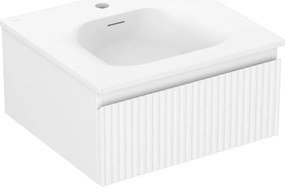 Mexen Rivel, kúpeľňová skrinka 50 cm s umývadlom Vela, 1 zásuvka, drážkovaná, biela matná, 91A20-05023-1-BF01-W23M01