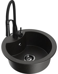 Mexen Diego, 1-komorový granitový drez 488x488x167 mm a drezová batéria Aster, čierna-zlatá metalíza, 6512-75-73450-70-B