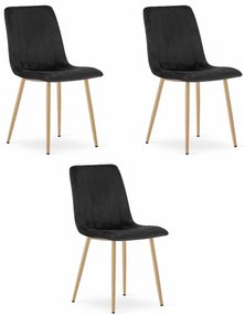 Set troch jedálenských stoličiek LAVA zamatové čierne / drevené nohy (3 ks)