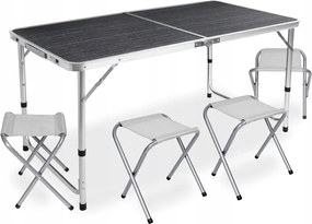 Kempingový skladací stôl so stoličkami – turistický set pre 4 osoby čierna