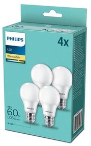 SADA 4x LED Žiarovka Philips E27/8W/230V 2700K