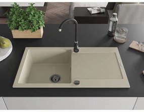 Mexen Leo, drez granitový 900x500x190 mm, 1-komorový, béžová s čiernym sifónom, 6501901010-69-B