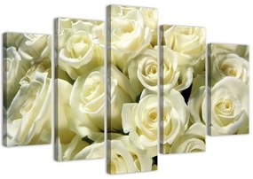 Obraz na plátně pětidílný Bílé růže Květiny Příroda - 200x100 cm