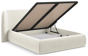 Krémovobiela čalúnená dvojlôžková posteľ s úložným priestorom s roštom 180x200 cm Hauke – Makamii